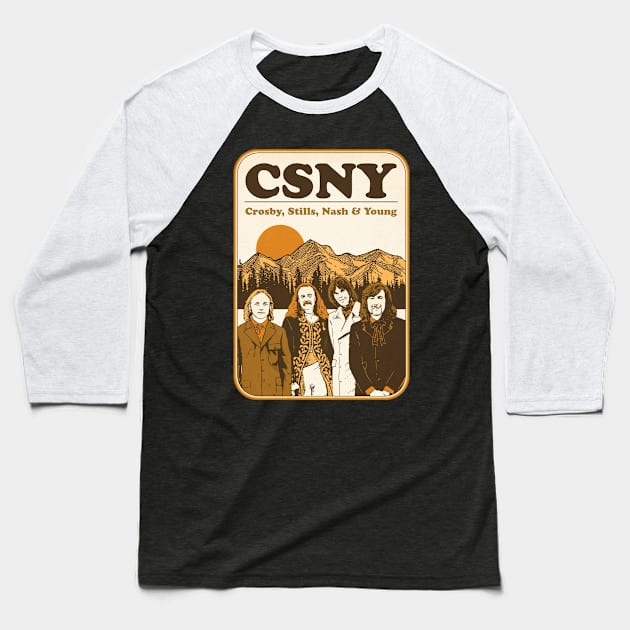 Crosby Stills Nash Young Baseball T-Shirt by Kurasaki